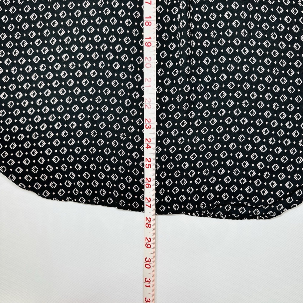 LOFT Women's Large Black White Geometric Print Blouse Long Sleeve Tie Cuff Top - Picture 5 of 7